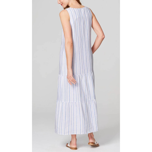 J. Jill Love Linen Sleeveless Tiered Maxi Dress Medium Petite Coastal Beach - Picture 9 of 16